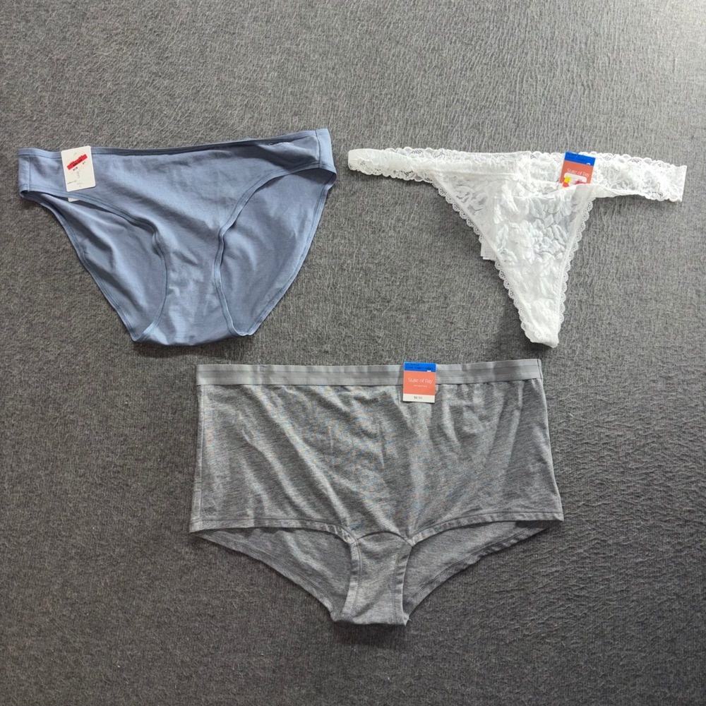 Calvin Klein & State of Day Women XL Panty Bundle 3pk Bikini Thong Grey Blue